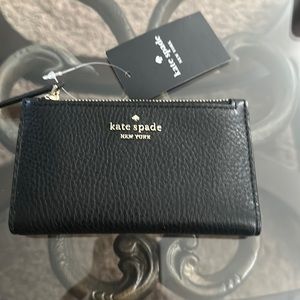 Kate Spade ❤️Jackson Small Slim Bifold Wallet ~Black Pebbled Leather #WLRU5472